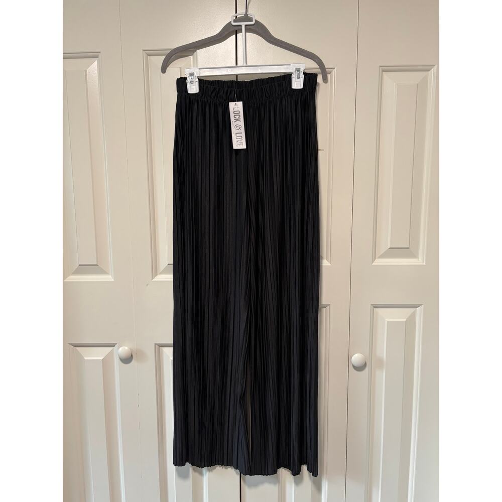 Lock & Love Black Wide Leg Pleated Pants L-XL - Picture 2 of 7
